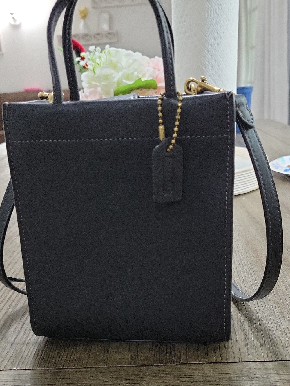 Coach Black Leather Mini Tote with Gold Hardware